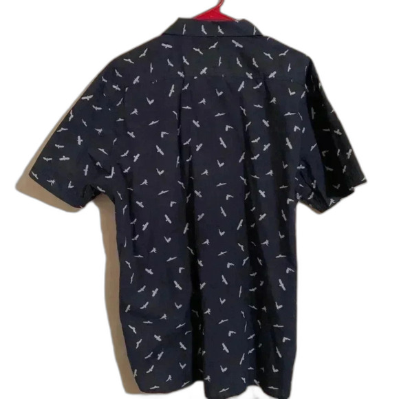 American Eagle Mens Short Sleeve Button Up Navy with White Eagles - Picture 4 of 4